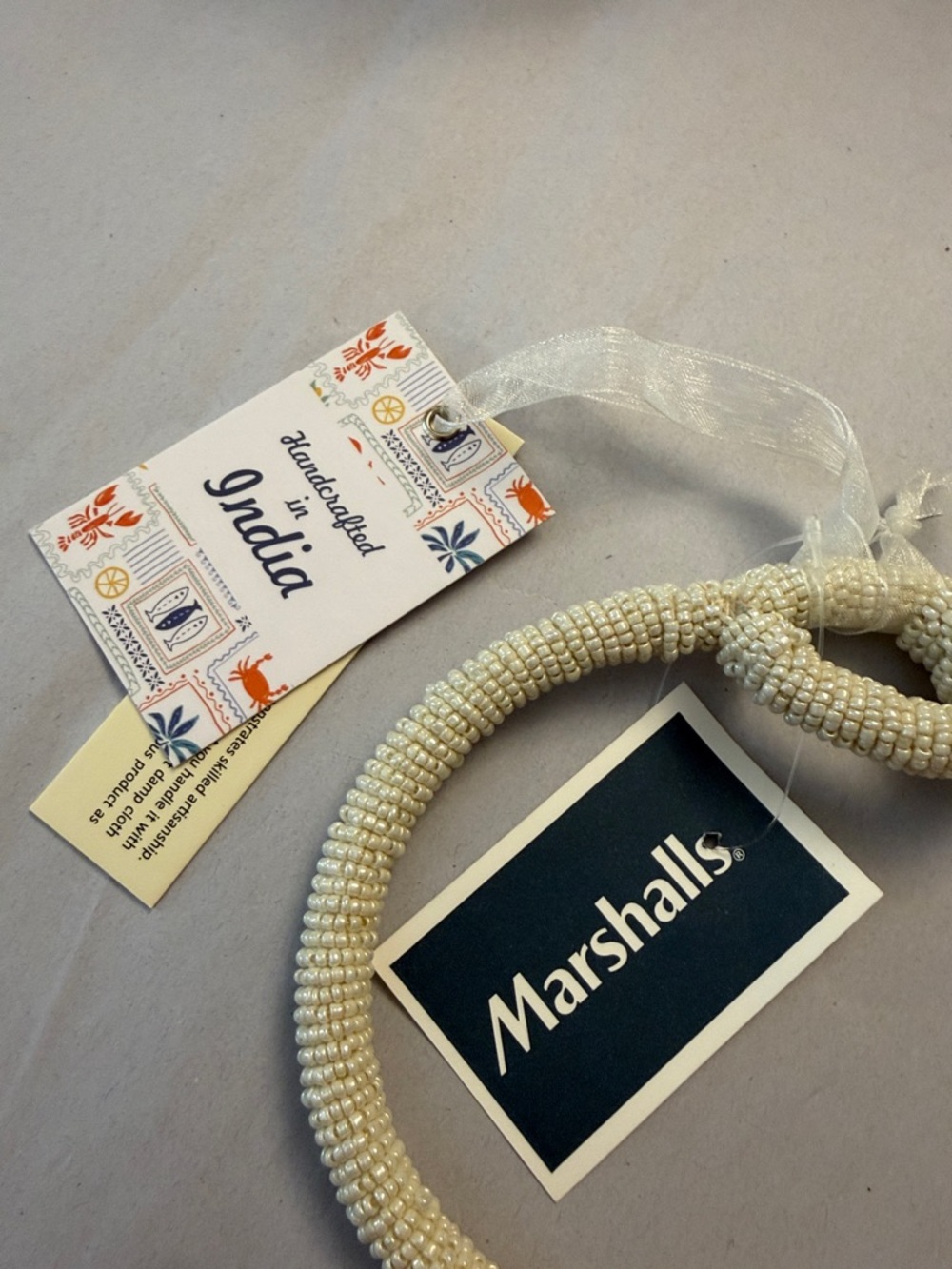 Marshalls Beaded Mini Tote in White, Gold & Red Lobster Motif - Picture 2 of 4